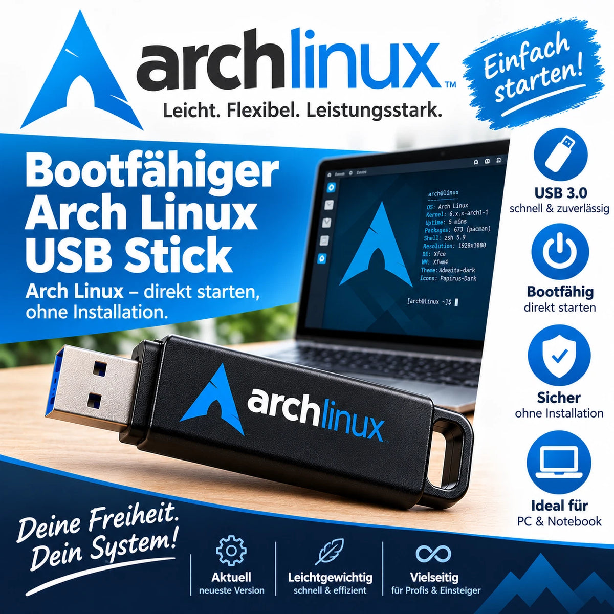 Bootfähiger USB 3.0-Stick mit Arch Linux 32GB